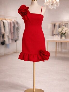 Beautiful Red One-Shoulder Ruffle Formal Dress - Women's